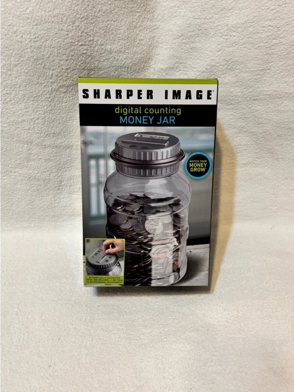 Sharper Image Clear Coin Jar with Silver Digital Lid